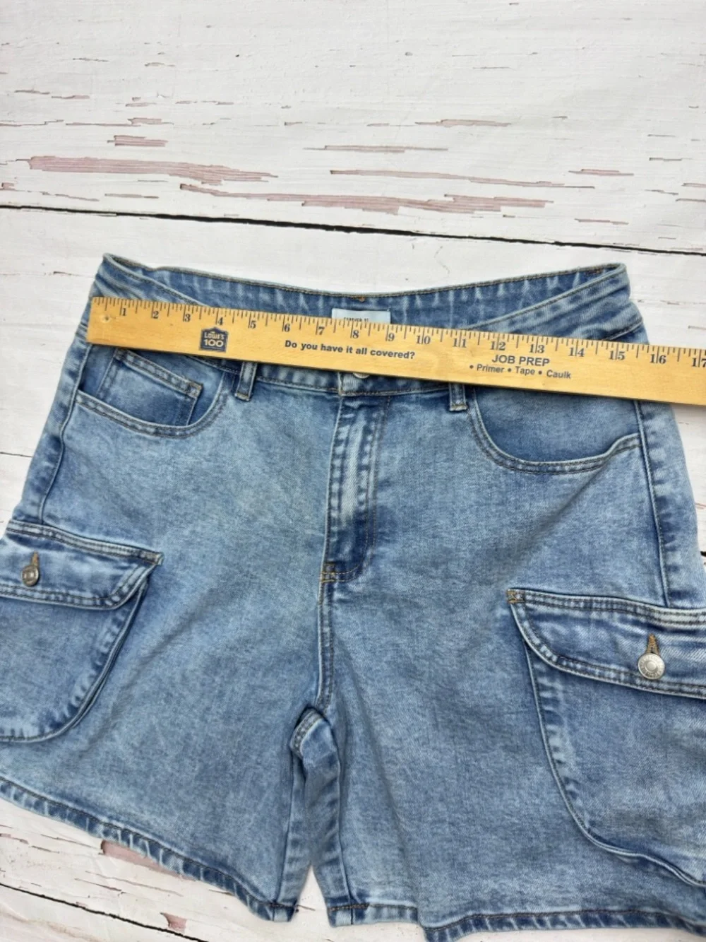 Forever 21 Cargo Denim Shorts Stretch Light Wash Size 28 Utility Y2K‎